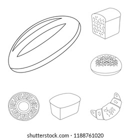 Types of bread outline icons in set collection for design. Bakery products vector symbol stock web illustration.