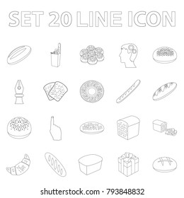 Types of bread outline icons in set collection for design. Bakery products vector symbol stock web illustration.