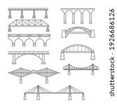 Types of bridges in linear style set - infographic icon of bridges