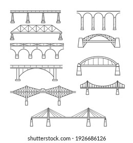 Types of bridges in linear style set - infographic icon of bridges