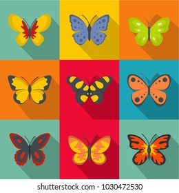 Types of butterflies icons set. flat set of 9 types of butterflies vector icons for web isolated on white background