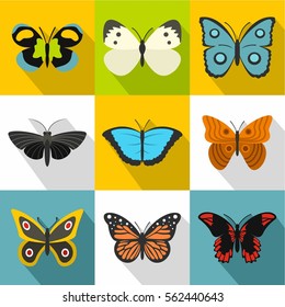 Types of butterflies icons set. Flat illustration of 9 types of butterflies vector icons for web