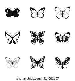 Types of butterflies icons set. Simple illustration of 9 types of butterflies vector icons for web