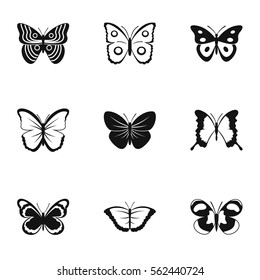 Types of butterflies icons set. Simple illustration of 9 types of butterflies vector icons for web