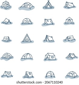 Types of camping tents, illustration, vector, on a white background.