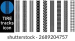 Types of Car Tracks. Tire mark. Heavy machinery tires track patterns. Types of Car Tracks. Tyre mark icon illustration. 