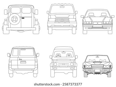 Types of cars front and back view
