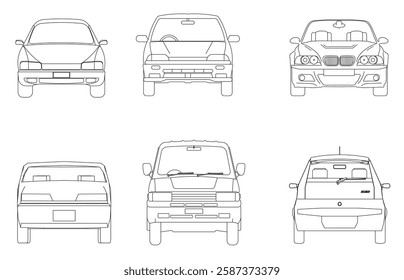 Types of cars front and back view
