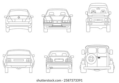 Types of cars front and back view
