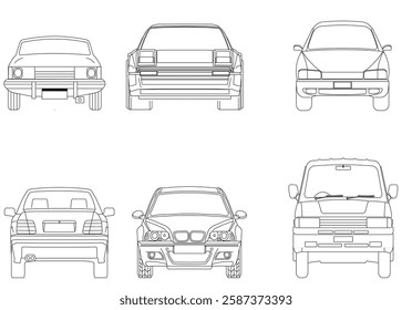 Types of cars front and back view
