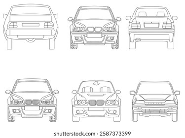 Types of cars front and back view
