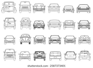 Types of cars front and back view
