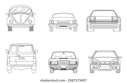 Types of cars front and back view
