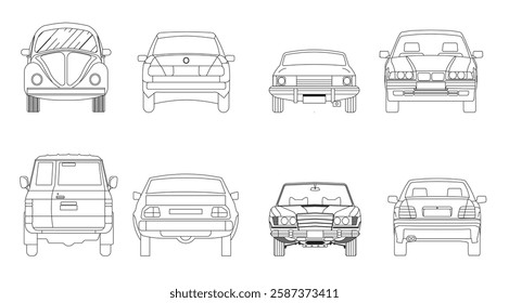 Types of cars front and back view
