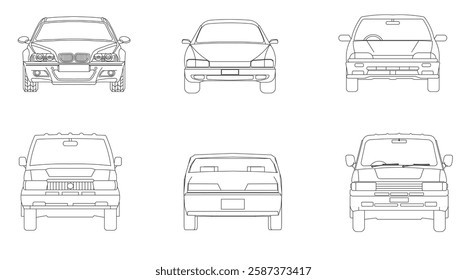 Types of cars front and back view
