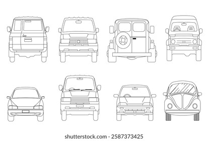 Types of cars front and back view
