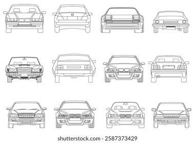 Types of cars front and back view
