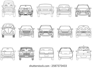 Types of cars front and back view
