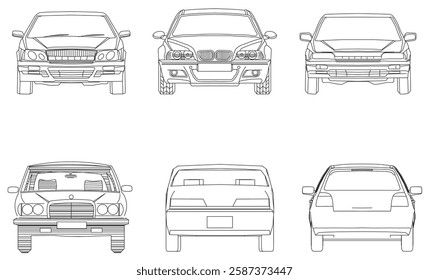 Types of cars front and back view
