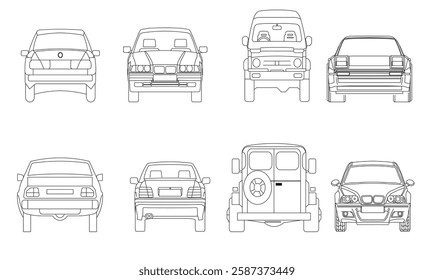 Types of cars front and back view
