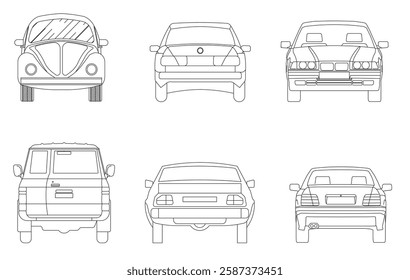 Types of cars front and back view
