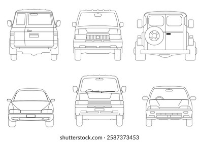 Types of cars front and back view
