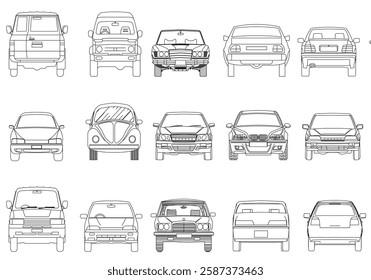 Types of cars front and back view
