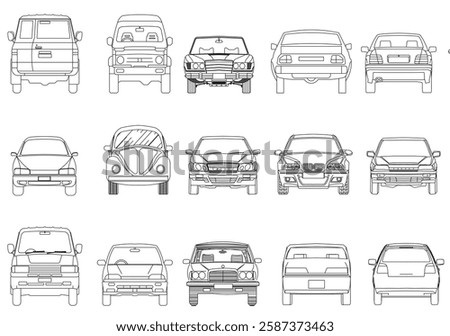 Types of cars front and back view

