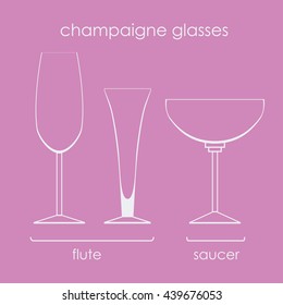 Types of champaigne glasses vector illustration