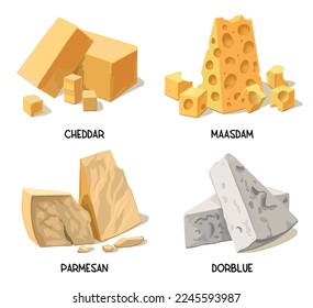 Types of cheese isolated food set different types illustration vector