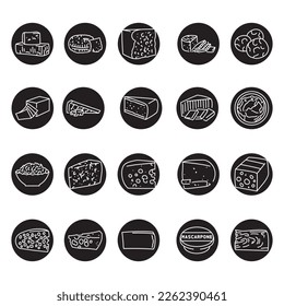 Tipos de iconos de línea negra de quesos. Productos lácteos. Pictogramas para página web, aplicación móvil, promoción.