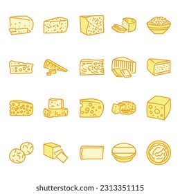 Types of cheeses сolor line icons set. Pictograms for web page.