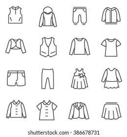 Types of clothes for girls and teenagers as line icons / There are all season casual clothes for girls and teenagers
