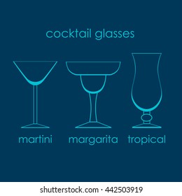 Types of cocktail glasses vector illustration