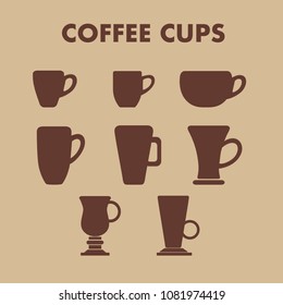 Types of coffee cups vector icons