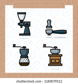 Types of coffee makers colored icon set - 4