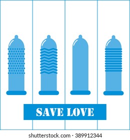 Types of condoms. Save love