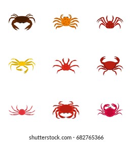 Types of crab icons set. Cartoon set of 9 types of crab vector icons for web isolated on white background