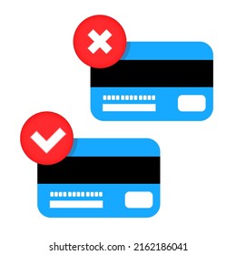 Types of credit card payment approval or cancellation. A flat graphic design element of a modern logo in a simple style, highlighted on a white background.
