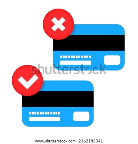 Types of credit card payment approval or cancellation. A flat graphic design element of a modern logo in a simple style, highlighted on a white background.