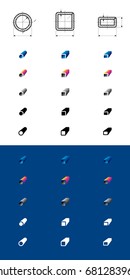 Types of cross-section pipes and different options vector pipe icons