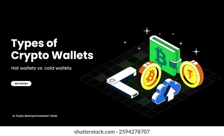 Types of Crypto Wallets – Digital Asset Storage Explained with Hardware, Software, and Security Features | Cryptocurrency and Tech Vector Design