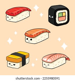 tipos de sushi de carácter tierno y divertido