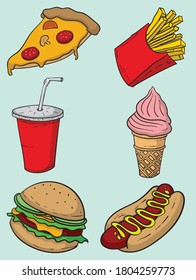 Types of delicious junkfood in vector