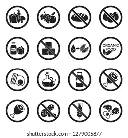 Types Of Diets Icons. Black Flat Design. Vector Illustration.