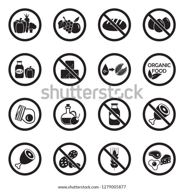 Types Diets Icons Black Flat Design Stock Vector Royalty Free 1279005877 Shutterstock 1429