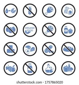 Tipos De Iconos De Dietas. Diseño Plano De Dos Tonos. Ilustración vectorial.