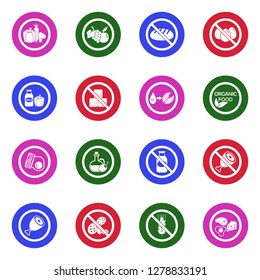 Types Of Diets Icons. White Flat Design In Circle. Vector Illustration.