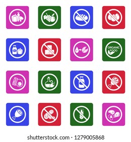 Types Of Diets Icons. White Flat Design In Square. Vector Illustration.