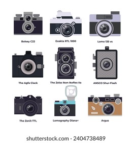 Types of different types of camera set vector, Collection of retro and modern digital camcorder, Collection of retro and modern digital camcorder, vintage digital photo camera.